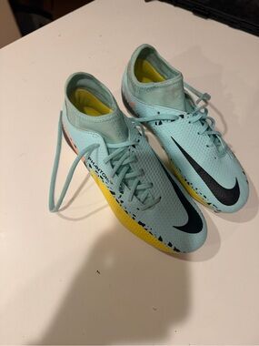 Nike Kids Light Blue Phantom Soccer Cleats with Yellow Accents